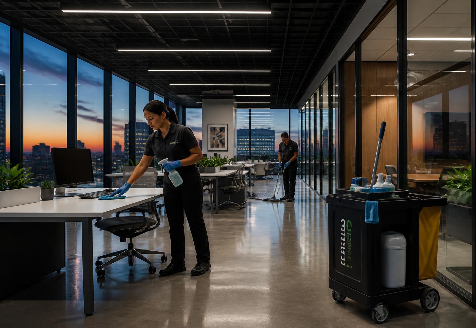 Clean modern office workspace after commercial janitorial service