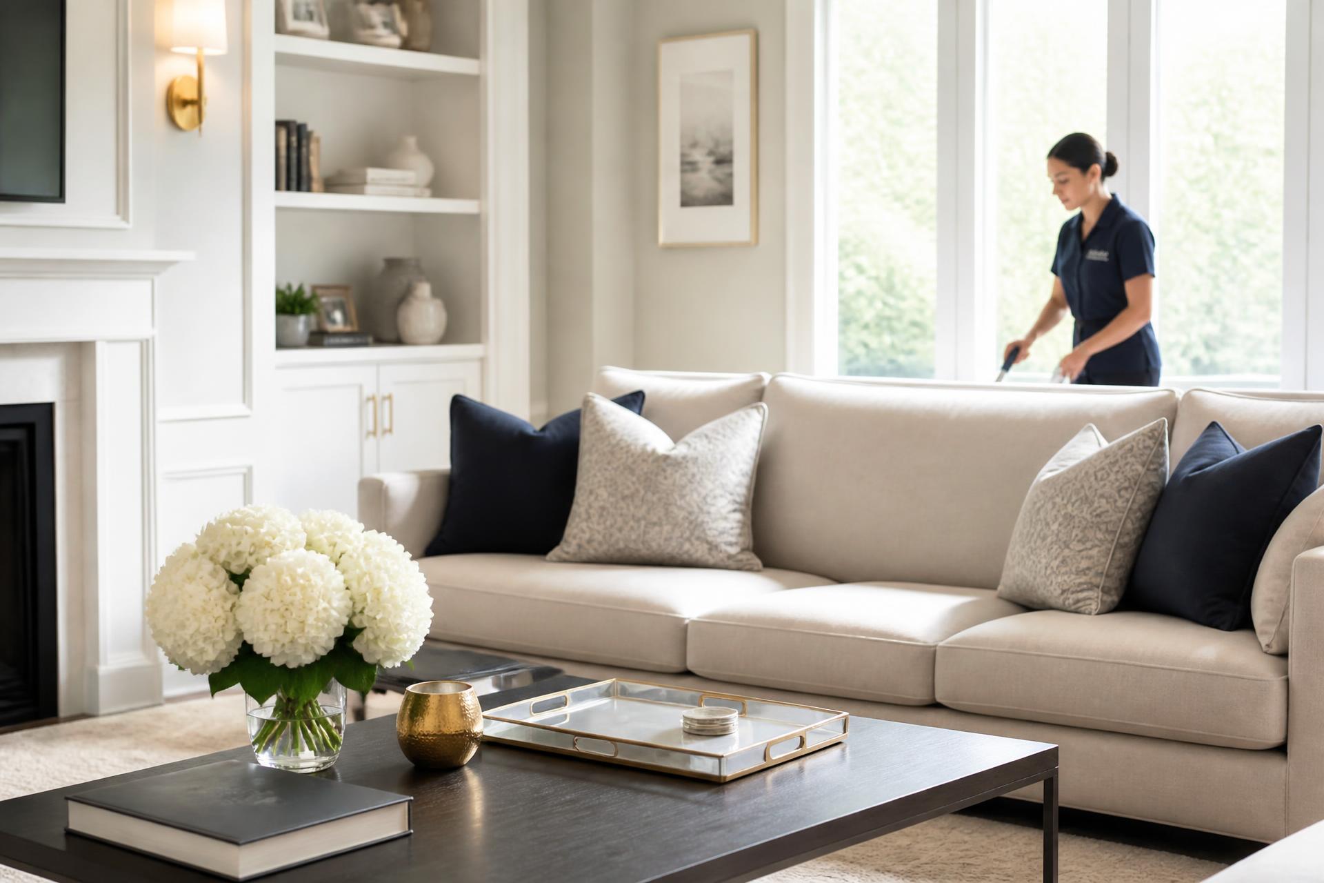 Bright, freshly cleaned living room in a Massachusetts home